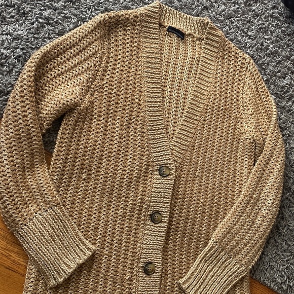 MODA International Gold Metallic Thick Long Sleeve Button Down Cardigan Sweater - Picture 4 of 11